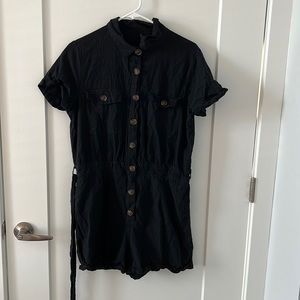 Black Linen Romper brown